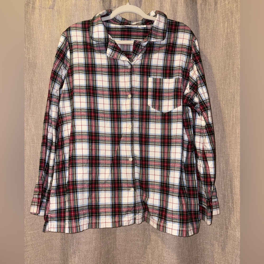 L.L. Bean Red and Green Casual Button Down Shirt